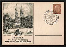 1938 '44th German Philatelists' Convention Bremen', Propaganda Postcard, Third Reich Nazi Germany