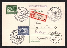 1938 (8 Jul) Germany, Third Reich Registered Airmail postcard from Konstanz to Tuttlingen, with special postmark and franked with the full set of 1938
