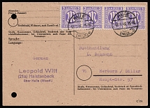 1946 (18 Sep) British and American Zones of Occupation, Germany, Postcard from Halle to Herborn franked with strip of 3pf