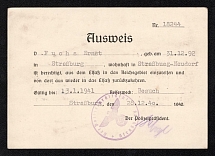 1940 (28 Dec) ID Pass to Strasbourg, Third Reich, Germany