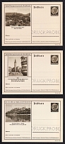 1937 Hindenburg, Third Reich, Germany, 3 Postal Cards (Proofs, Druckproben)