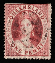 1860 1p Queensland, Australia (SG 4, Canceled, CV $450)