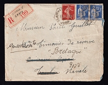 1939 (14 Oct) France registered cover from Clairvaux Naval Post Cuirasse de Ocean postmark