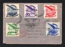 1934 Airmail Registered cover from Moscow 4.5.34 via Berlin to Munster (Mi. 462 - 466 X, Full Set)