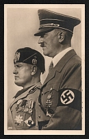 1941 'Fuehrer and Duce', Propaganda Postcard, Third Reich Nazi Germany
