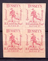 1880 Hussey's Special Messege, United States Locals & Carriers, Block of Four (Sc. #87L71, Genuine)