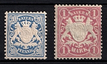 1881 Bavaria, German States, Germany (Mi. 50, 53 y, CV $70, MNH)