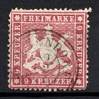 1861 9kr Wurttemberg, German States, Germany (Mi. 19 y, Canceled, CV $420)