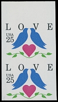 United States - Modern Errors and Varieties - 1990, Love, 25c multicolored, top sheet margin vertical imperforate pair, full OG, NH, VF, C.v. $550, Scott #2440a…