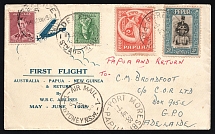 1938 Australia, First Flight Australia - Papua - New Guinea and Return, Airmail cover, Adelai - Port Moresby - Sydney, franked by Mi. Austalia 140A, 144A, Papua 100, 101