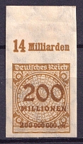 1923 200m Weimar Republic, Germany (Mi. 323 A P a U, IMPERFORATED, Margin, Plate Inscription, CV $60)