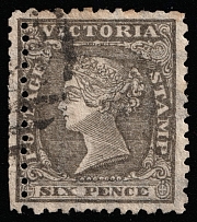 1861 6p Victoria, Australia (SG 102, Double Perforatin, Canceled, CV $120)