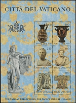 Vatican City - 1983, The Papacy and Art - Exhibition in the USA, 100L- 400L, souvenir sheet of six, bottom part of Coat of Arms (''Papal Keys'') is missing, full OG, NH, VF and scarce, Sassone #F5c, C.v. €1,500, Scott #718 var…
