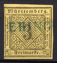 1851-52 3k Wurttemberg, Germany (Mi. 2, Eningen Postmark)