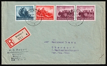 1944 (20 May) Third Reich, Germany, Registered cover from Wroclaw (Poland) to Cologne (Germany) franked with Mi. 874, 877, 880 (CV $400)