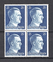 1941 25Pf Third Reich, Germany (Nevus on the Forehead, Print Error, Block of Four, MNH)