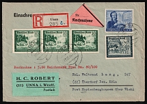 1944 (29 Dec) Third Reich, Germany, Registered cover from Unna (Germany) to Cologne franked with Mi. 888 - 889, 891 (CV $140)