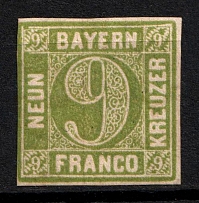 1850 9k Bavaria, German States, Germany (Mi. 5, Sc. 6, CV $120)