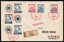 1941 (7 Oct) Bohemia and Moravia, Germany, Registered Cover from Kladno to Prague franked with coupons 60h, 60h, 80h, 1k (Mi. 27 - 28, 40, S Zd 10, S Zd 11, CV $120)