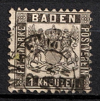 1862 1k Baden, German States, Germany (Mi. 17, Sc. 19, Signed, Canceled, CV $30)