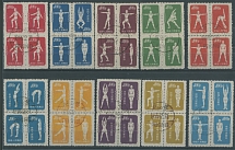 People's Republic of China - 1952, Gymnastics by Radio, $400 in various colors, se- tenant blocks of four, complete set of ten blocks, original printing, cancelled at Beijing ''1955.12.31'', no gum as issued, VF, B. Walter …