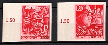 1945 Third Reich, Last Issue, Germany (Mi. 909 U - 910 U, IMPERFORATED, Plate Number '1,50', Margins, Full Set, CV $120, MNH)