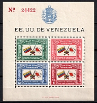 1944 Venezuela, Souvenir Sheet (Mi. 403 - 406, Size 10.4 x 11.3, CV $60)