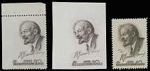 Soviet Union - 1961, Lenin, partly perforated and imperforate stage proofs (essays) of 20k in black brown by artist P. Vasilyev, microprint ''1961'' at top right, produced on gummed surfaced paper, NH, VF and very rare, a stamp …