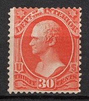 1873 30c Hamilton, Official Mail Stamp 'Interior', United States, USA (Scott O23, Vermilion, CV $290, MNH)
