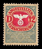 'D12' Employee Medical Insurance Stamp, Revenue, Swastika, Third Reich, Nazi Germany