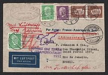 1932 (27 Aug) Germany, Graf Zeppelin airship airmail cover from Hamburg to Rio de Janeiro (Brazil), Flight to South America 1932 'Friedrichshafen - Recife' (Sieger 171 Aa, CV $115)