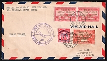 1937 Philippines, First Flight Manila to Aukland, New Zealand via Trans-Pacific Route, Airmail cover, Manila - Hong Kong - New York, franked by Mi. 2x 377, 378, 382