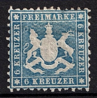 1864 6Kr Wurttemberg, Germany (Mi. 27 b, CV $390)