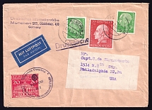 1955 (7 Feb) Airmail Cover from Munich to Philadelphia, franked Ukrainian Underground Post and FRG Stamps (Special Cancellation of Ukrainian National Council Postal Station)