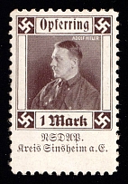 1rm 'Adolf Hitler', Donation to the 'NSDAP', Swastika, Third Reich Propaganda, Cinderella, Nazi Germany (MNH)