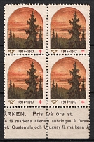 1916-17 Sweden, Red Cross, World War I, Charity Stamps for Guatemala and Uruguay, Block of Four (Margin, Inscription)