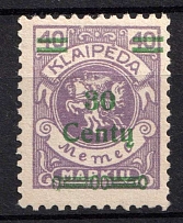1923 30c on 40m Memel (Klaipeda), Germany (Mi. 225 I e, Signed, MNH)