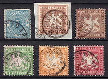 1860-73 Wurttemberg, Germany (Mi. 17, 25, 26, 28, 33, 39, Canceled)