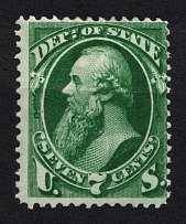 1873 7c Stanton, Official Mail Stamp 'State', United States, USA (Scott O61, Dark Green, CV $290)