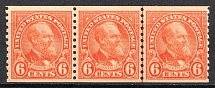 1922 6c Garfield, Regular Issue, United States, USA, Rotary Press Coil Stamps, Strip (Scott 558, CV $200, MNH)