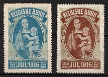 1916 Denmark, 'Belgian Children, Christmas', World War I, Charity Stamps (Varieties of Color)