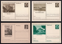 1934-42 Hindenburg, Hitler, Third Reich, Germany, 4 Postal Cards (Proofs, Druckproben)