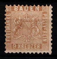1862 9k Baden, German States, Germany (Mi. 15 a, Sc. 17, CV $650, MNH)