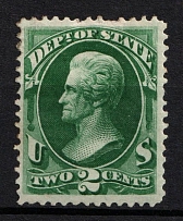 1873 2c Jackson, Official Mail Stamp 'State', United States, USA (Scott O58, Dark Green, Signed, CV $310)