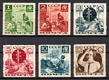 1936 Pioneers Help to the Post, Soviet Union, USSR, Russia (Zv. 439 A - 444 A, Full Set, Perf. 13.75)