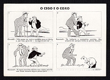 'The Blind and the Lame', Portugal, WWII Anti-Allies Propaganda, Roosevelt Churchill Caricatures, Postcard, Mint