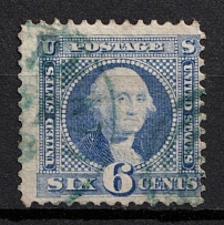 1869 6c Washington, United States, USA (Scott 115, Ultramarine, Blue Cancellation, CV $250)