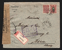 1917 (7 Dec) Ukraine, Registered Cover from Odessa to Bern (Switzerland), Censored, Military Post, franked with 5k & 35k Imperial Stamps