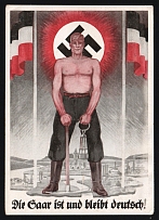 1936 (15 Sep) 'The Saar is and Remains German!', Third Reich Propaganda, Nazi Germany, Commemorative Postmark 'Villaged at Railway Crossings', Postcard from Berlin to Friedenau