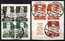 1934 Third Reich, Germany, Se-tenants, Zusammendrucke, Blocks of Four (Mi. S 219, S 223, S 227, Canceled, CV $110)